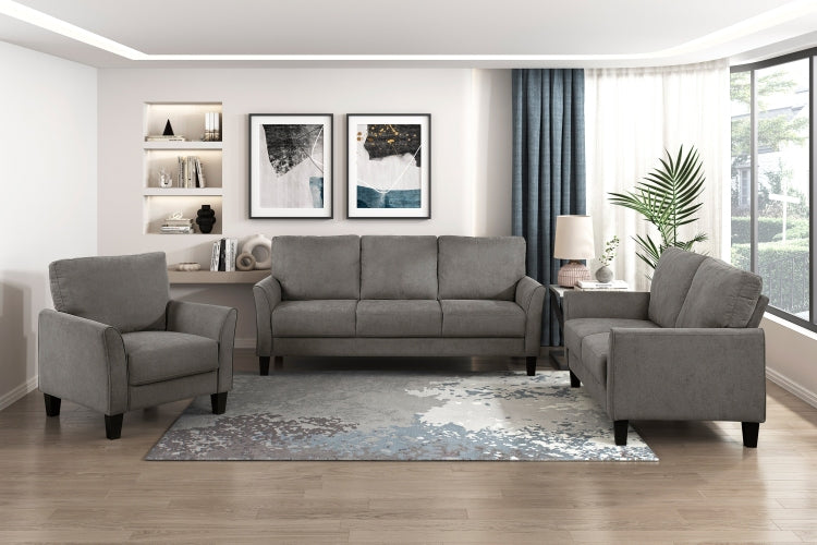 Modern Contemporary Upholstered Sofa Brown Gray Plush Seat Comfort Durable Solid Wood Living Room Furniture 3 Seater Couch 1Pc