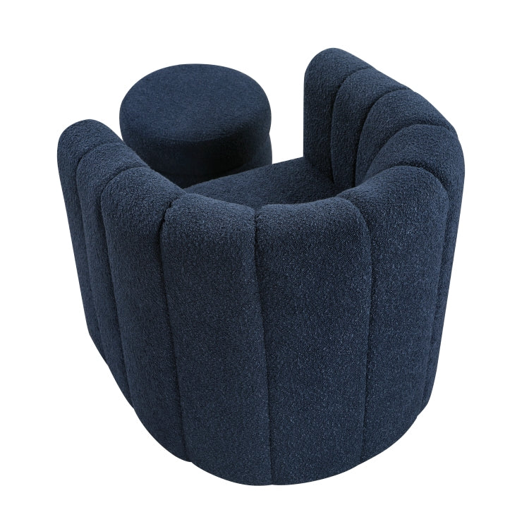 Modern Contemporary Swivel Chair With Ottoman Blue Boucle Fabric Upholstery Solid Wood Living Room Furniture