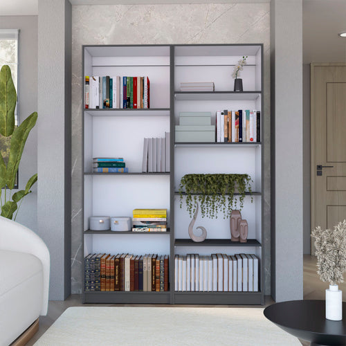2 Piece Bookcase Living Room Set, Storage Cabinet, 49" Wide And 9 Shelves Matt Gray White