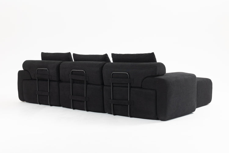 L Shaped Sectional Couches For Living Room With Memory Foam & Steel Frame No Assembly Convertible Sofa Bed, Corduroy Fabric Compression Sofa, Modular Couch For Apartments,Bedrooms,Home Theate,Black