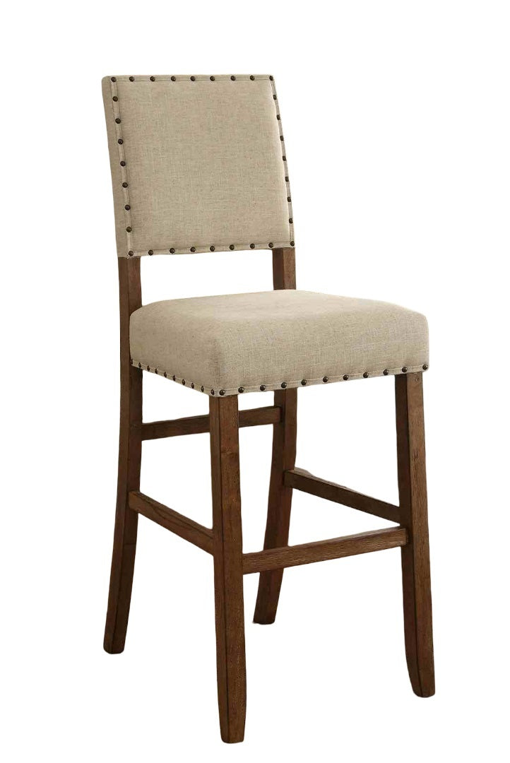 Rustic Style 2Pc Bar Chair Padded Seat And Back Nailhead Trim Rustic Oak Finish Dining Room