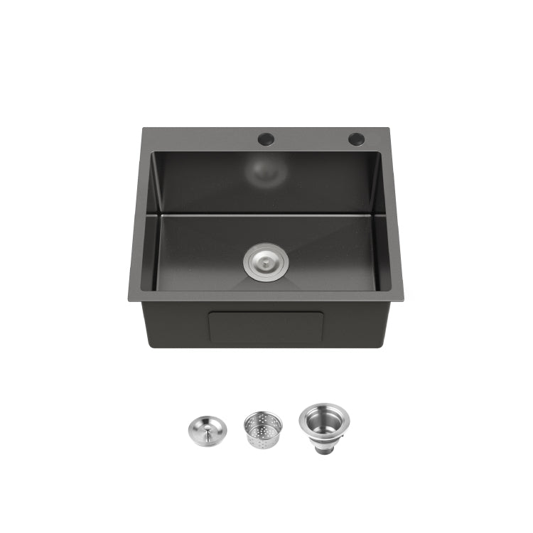 Stainless Steel Kitchen Sink, 23 X19 Single Bowl, Undermount Handmade Sink In Black, With Us Standard Drain And Hook, Ls Ssbl02