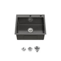 Stainless Steel Kitchen Sink, 23 X19 Single Bowl, Undermount Handmade Sink In Black, With Us Standard Drain And Hook, Ls Ssbl02