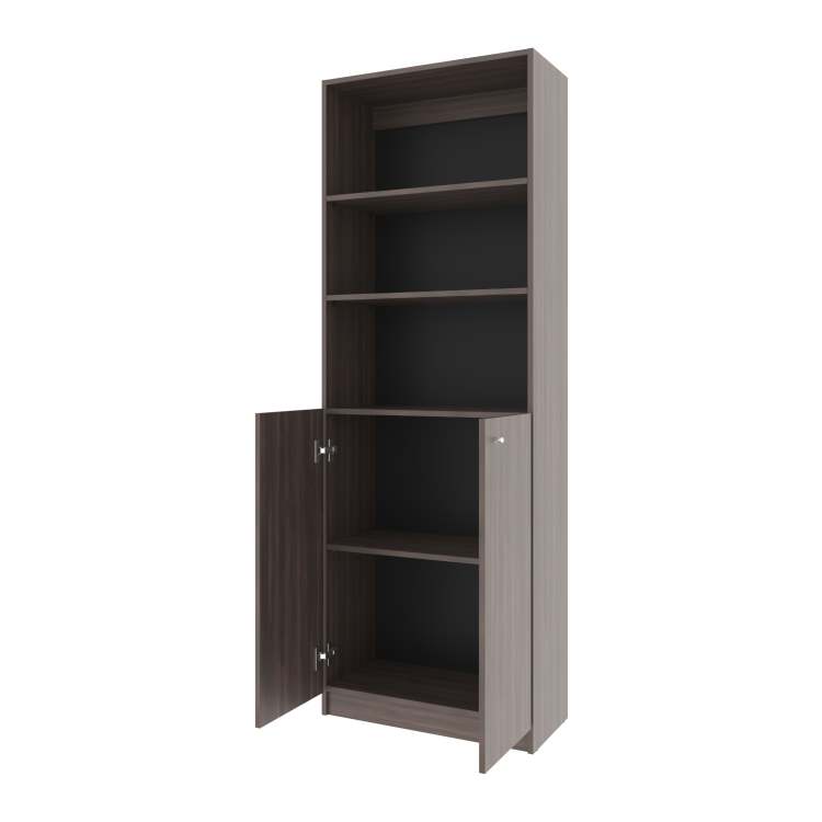 Stained Walnut Bookcase With Open Storage And 2 Doors