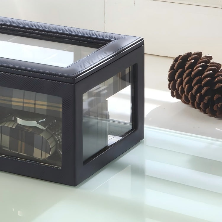 9.8" Long Tempered Glass And Leather Jewelry Case Watch Display, Blue