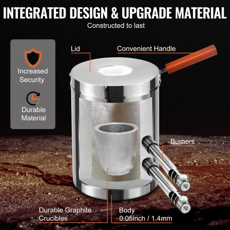 Propane Melting Furnace Kit, 12Kg Large Capacity Foundry Home Kilns,Stainless Steel Smelter, Blacksmithing Forge With Crucible An Tongs Kiln, For Metal Scrap Recycle, Gold Copper Silver Casting