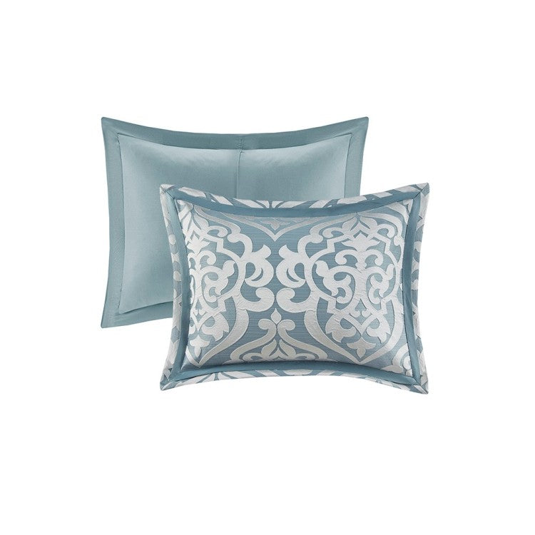 8 Piece Jacquard Comforter Set Aqua Silver Queen