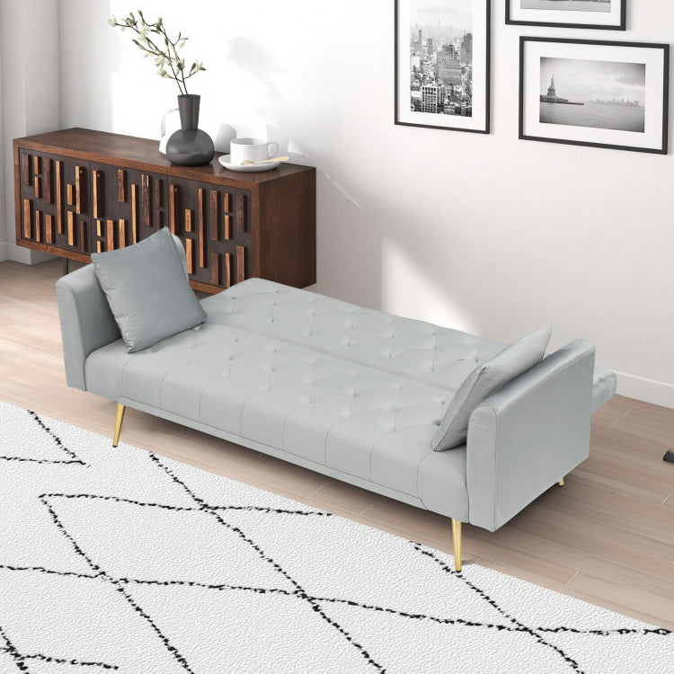 71 Inch Convertible Beautiful Seat Sofa, American Vintage Grey Velvet Material, Suitable For Small Living Room, Bedroom, Office