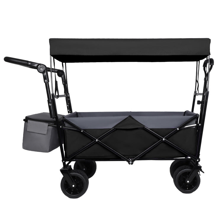 With Push Handle, 480Lbs Collapsible Wagon With Canopy, Wagon Cart With 7" All Terrain Wheels, Lightweight Foldable Wagon, Large Capacity For Camping, Shopping, Sports, And Garden Use, Black