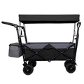 With Push Handle, 480Lbs Collapsible Wagon With Canopy, Wagon Cart With 7" All Terrain Wheels, Lightweight Foldable Wagon, Large Capacity For Camping, Shopping, Sports, And Garden Use, Black