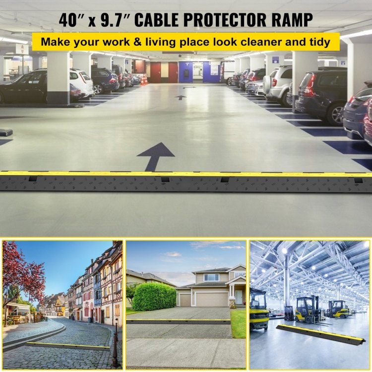 Cable Protector Ramp, 4 Packs 2 Channels Speed Bump Hump, Rubber Modular Speed Bump Rated 11000 Lbs Load Capacity, Protective Wire Cord Ramp Driveway Rubber Traffic Speed Bumps Cable Protector