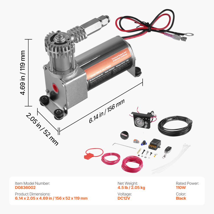 Air Shock Controller Kit 12V 100Psi On Board Air Compressor System Single Path
