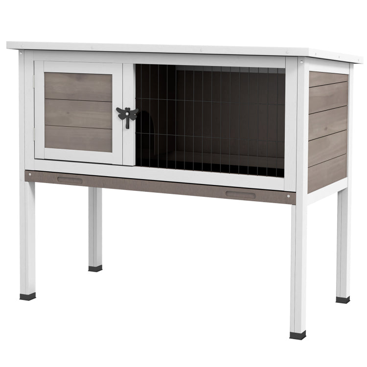 Pawhut Elevated Wooden Rabbit Hutch, Indoor Outdoor Bunny Cage With Hinged Asphalt Roof And Removable Tray For Single, Dwarf, Or Guinea Pig, Brown
