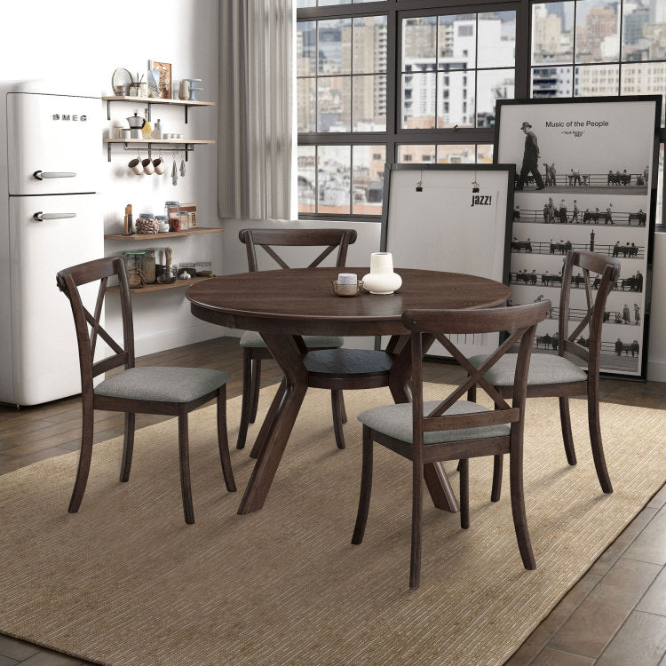 Wooden X Back Dining Chairs Set Of 2, Modern Fabric Upholstered Kitchen Side 2Pc Chairs, Cross Back Rubber Wood Farmhouse Dining Room Chair,Dark Brown