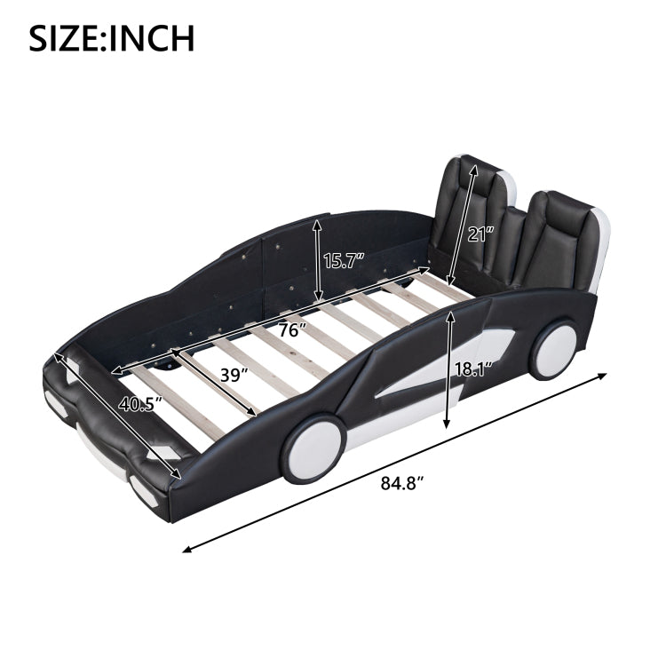 Twin Size Race Car Shaped Platform Bed With Wheels, Black