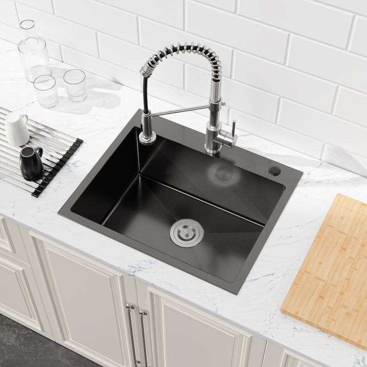 Stainless Steel Kitchen Sink, 23 X19 Single Bowl, Undermount Handmade Sink In Black, With Us Standard Drain And Hook, Ls Ssbl02