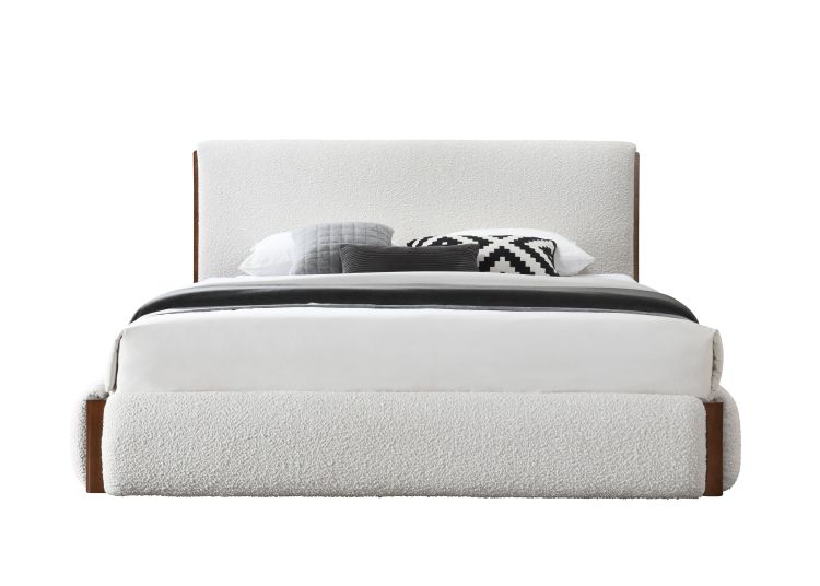 Sandro White Boucle & Walnut Finish Ek Bed