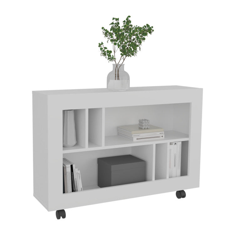Joge 37,4" Wide Console Table Cart With Six Shelves, Casters, Entryway Table, Side Table, Living Room Table, For Living Room White
