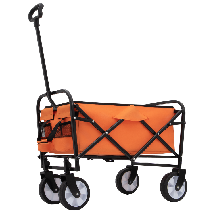 Minimeetall Strap Collapsible Foldable Wagon Cart Beach Wagon Heavy Duty Utility Cart Utility Wagon Grocery Cart For For Camping Shopping Sports Gardeing Fishing Supports 225Lbs Orange