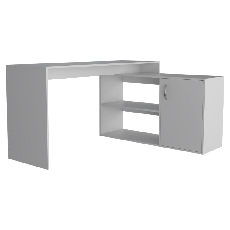 Dallas L Shaped Home Office Desk, Two Shelves, Single Door Cabinet