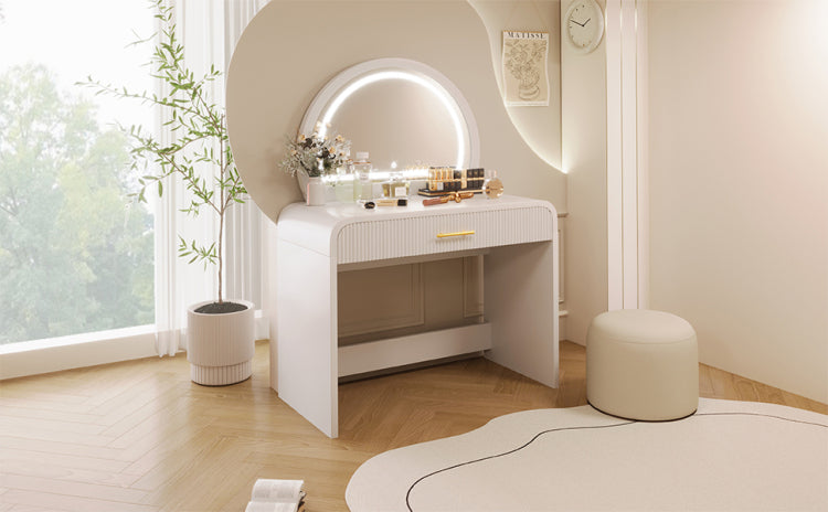 39" Makeup Vanity Table With Mirror Touch Screen Lighted Mirror, Dressing Table With Drawer For Bedroom, White