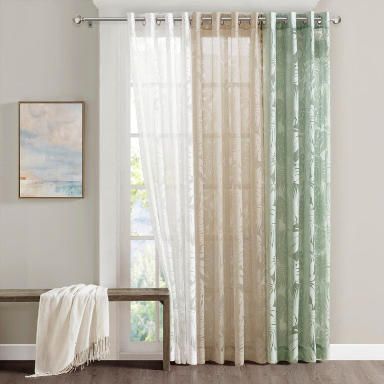 Palm Leaf Burnout Window Sheer Sage Green 50X84"