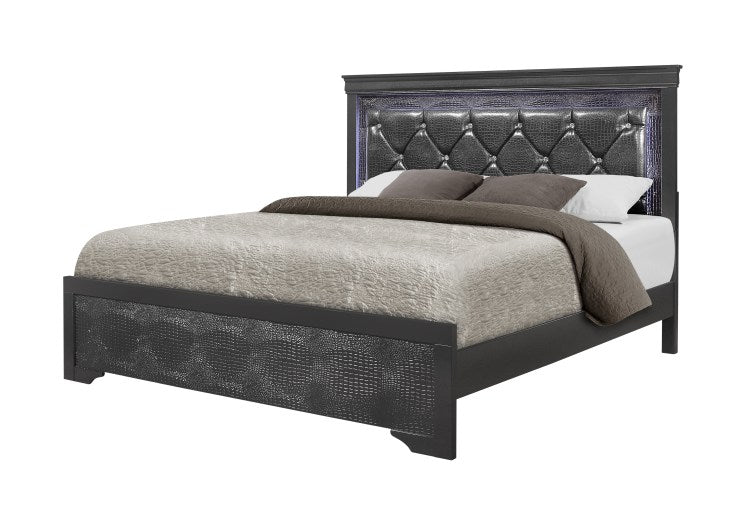 Shaker Grey Queen Bed With Led