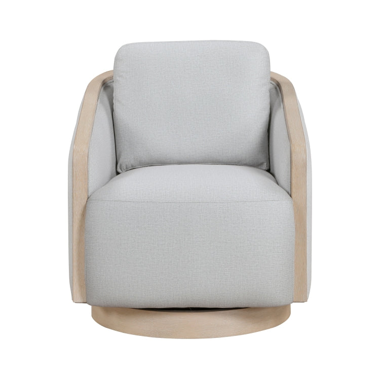 Gray Accent Chair Modern Living Room Furniture, 1Pc Swivel Lounge Chair Luxury Comfort Wood Trim Arm