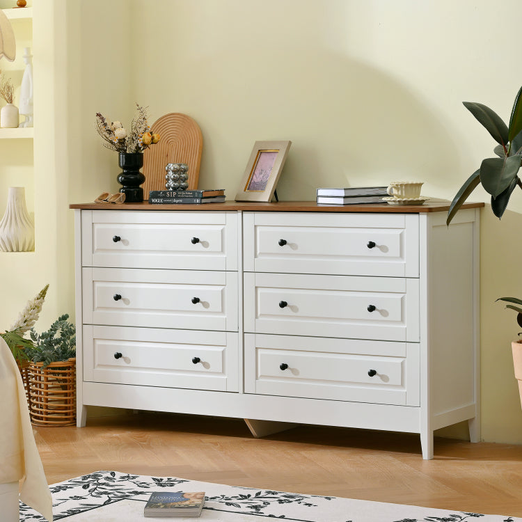 White Dresser For Bedroom, 6 Drawer Dresser With Wide Drawer And Metal Handles, White Dresser, Wood Dressers & Chests Of Drawers For Hallway, Entryway