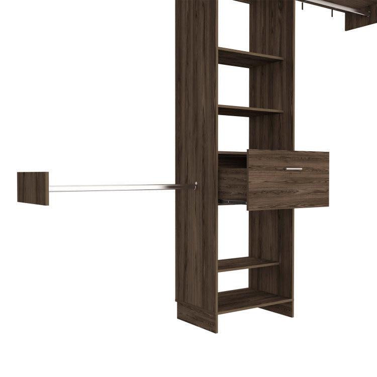 Cross Closet System, One Drawer, Three Metal Rod, Five Open Shelves