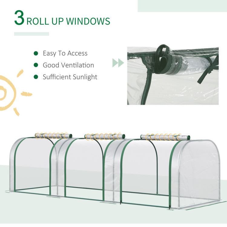 Outsunny 10' X 3' X 2.5' Mini Greenhouse, Portable Tunnel Green House With Roll Up Zippered Doors, Uv Waterproof Cover, Steel Frame, Clear