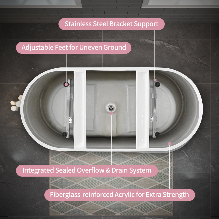 60" Acrylic Freestanding Bathtub, Stylish Deep Soaking Bathtub With Pop Up Drain & Integrated Overflow, Contemporary Stand Alone Bath Tub For Bathroom Spa Or Home Upgrade, Glossy White Th 26A04 60