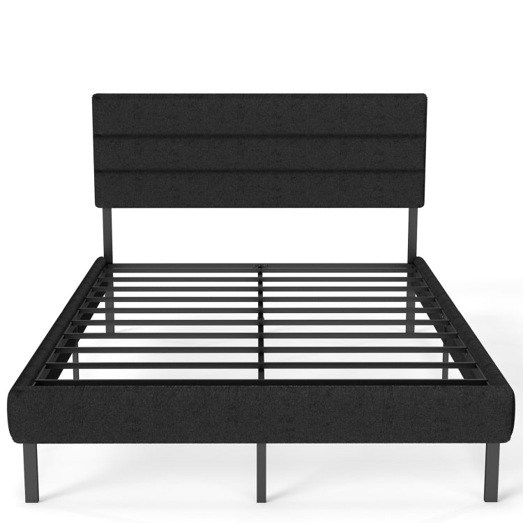 Queen Size Upholstered Platform Bed Frame With Headboard, No Box Spring Needed, 14'' Underbed Storage