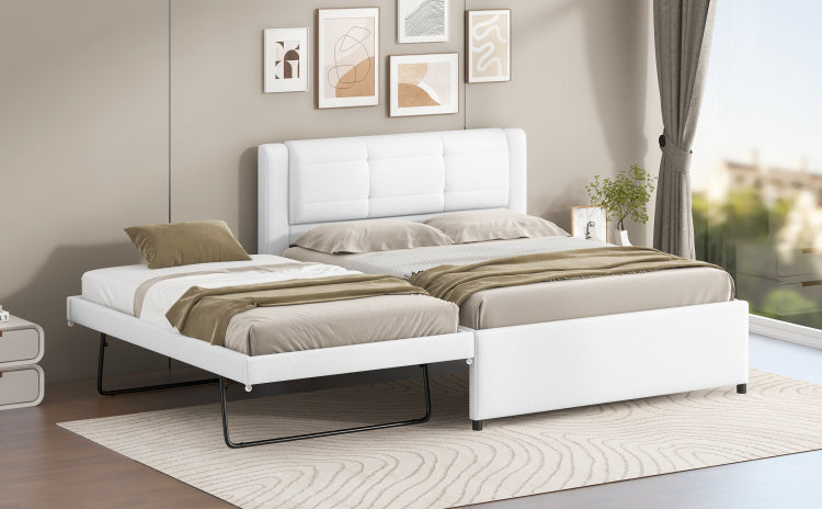 Full Size Upholstery Platform Bed With Trundle,Trundle Can Be Flat Or Erected, Beige