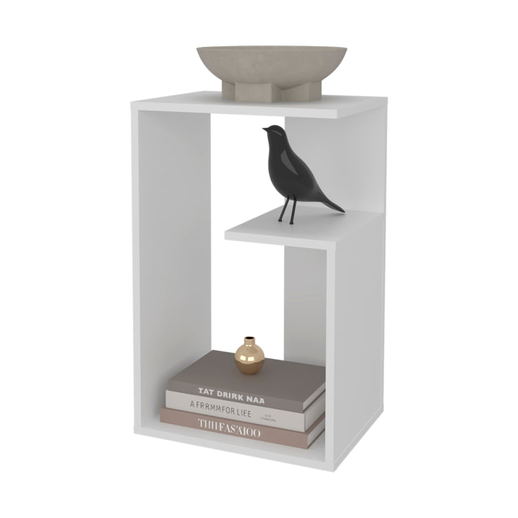 Vega Side Table In Melamine With Open Storage, White