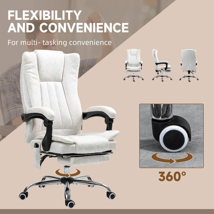 Massage Office Chair , Reclining Computer Chair With Adjustable Height And Footrest,White