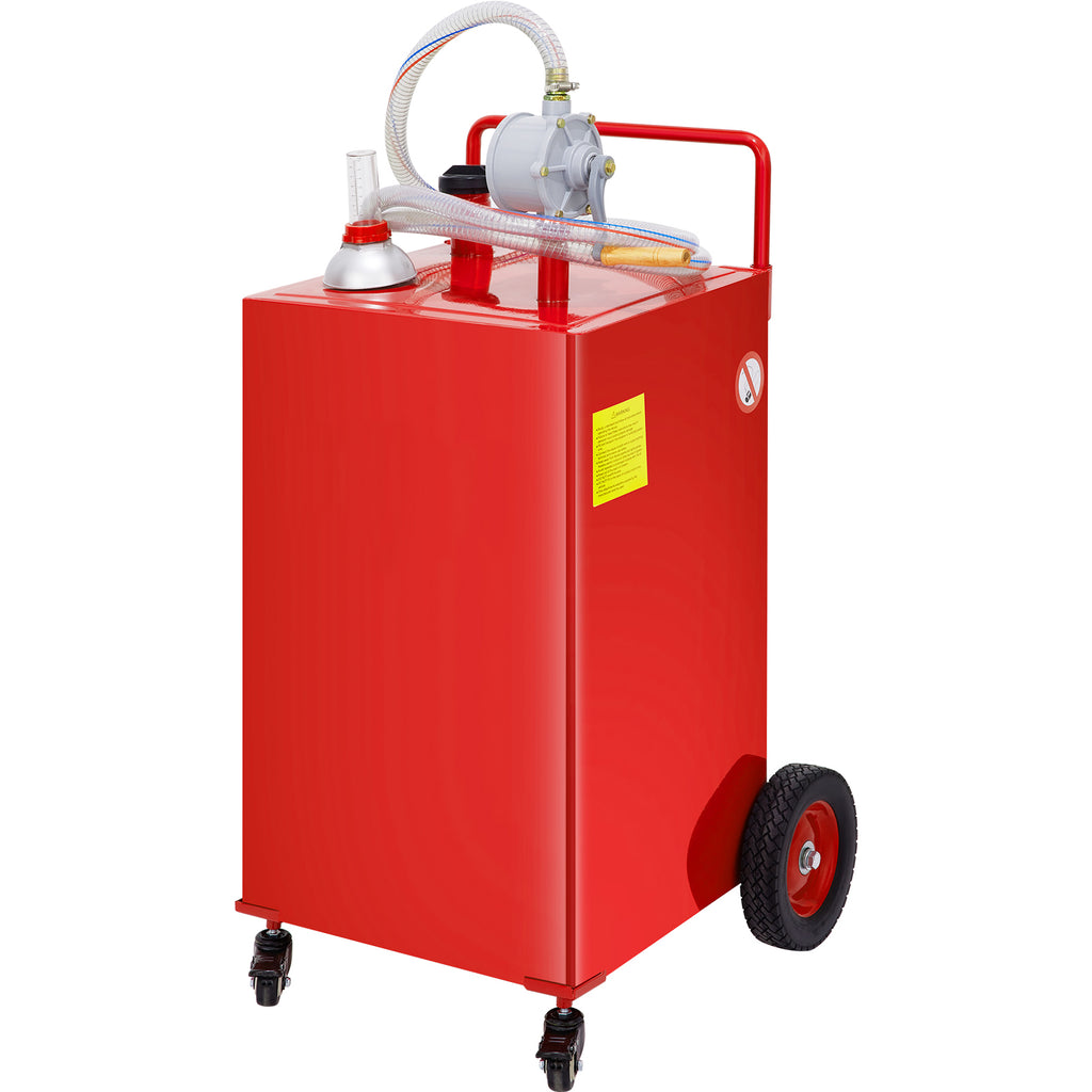 30 Gallon Fuel Caddy, Gas Storage Tank & 4 Wheels, With Manuel Transfer Pump, Gasoline Diesel Fuel Container For Cars, Lawn Mowers, Atvs, Boats, More, Red