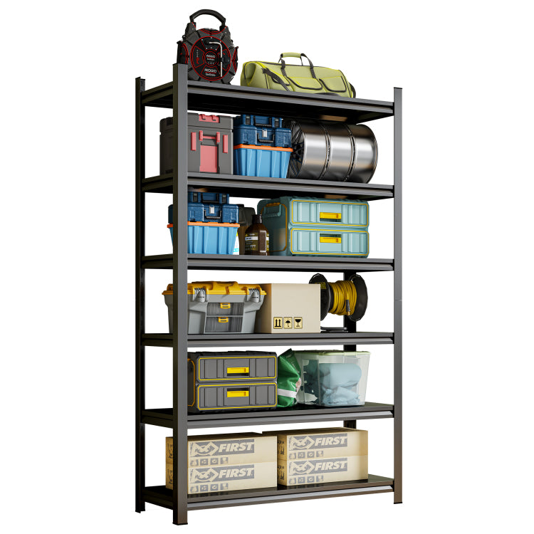 Garage Storage Rack, 6 Story Metal Shelves, Adjustable Partition Storage Unit, Supermarket, Home, Garage, Basement Storage Rack, Black, Requires Assembly