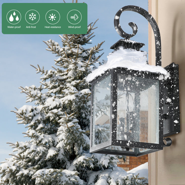 23" H 1 Pack Outdoor Wall Lantern Light Vintage Black Metal Sconce With Clear Seeded Glass For Porch, Patio, And Garden Bulb Not Included