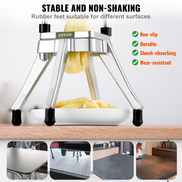 Commercial Vegetable Fruit Chopper, Stainless Steel French Fry Cutter With 4 Blades 1 4" 3 8" 1 2", 6 Wedge Slicer, Chopper Dicer With Tray, Heavy Duty Cutter For Potato Tomato Onion Mushroom