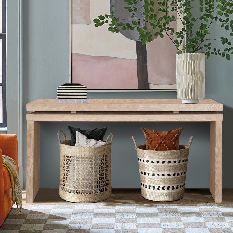60'' Antique Natural Farmhouse Console Table Retro Wooden Entryway Table With Double Board Suspension Design, Solid Wood & Mdf, Sofa Table For Living Room