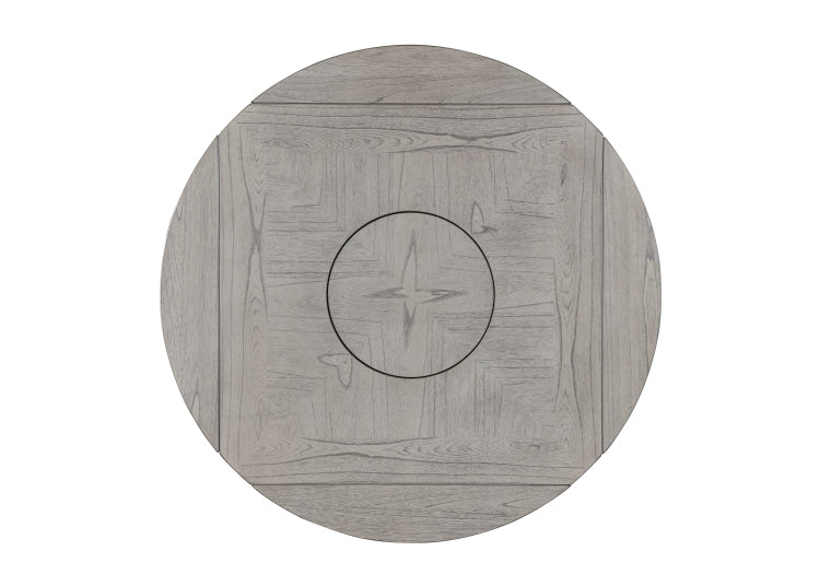 1Pc Farmhouse Contemporary Counter Height Table With Storage Single Pedestal Round Black Gray Natural Grain Integrated Turntable Drop Leaves And Built In Shelving