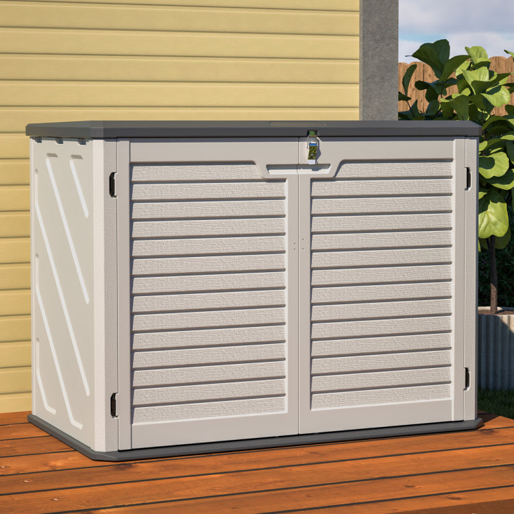 Horizontal Storage Shed Weather Resistance, Large Outdoor Storage Cabinet Lockable, Thick Hdpe Plastic Storage Unit For Backyards, Patio, Garden 28 Cu.Ft Ivory White