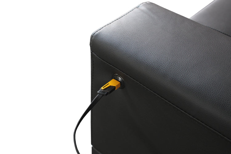 Genesis 85"W Black Pvc Fabric Sofa With Led Lights, Usb Charger, Storage Console, Cupholders, Tufted Cushions