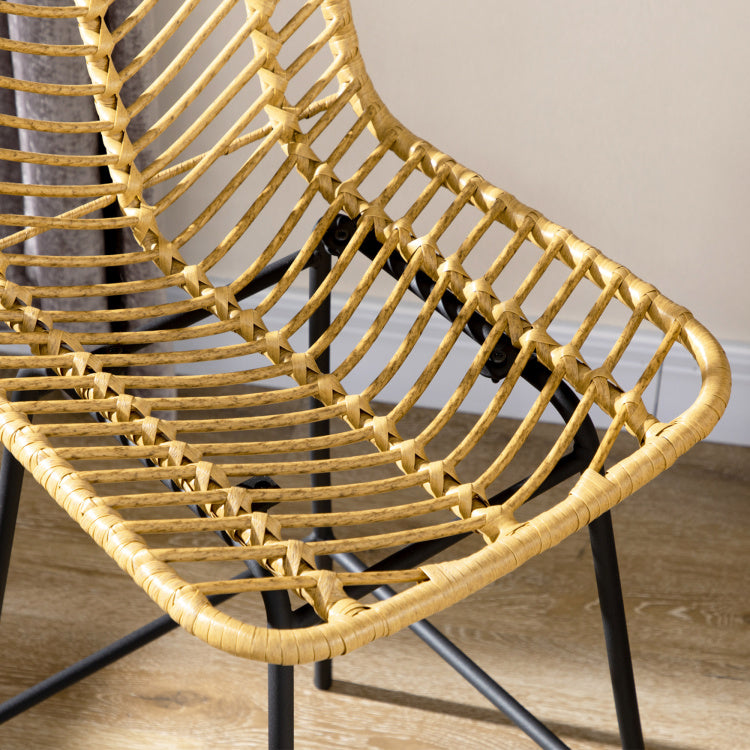 Homcom Rattan Bar Stools Set Of 4, 26" Counter Height Barstools, Boho Kitchen Island Stools With Wicker Seat And Back, Yellow