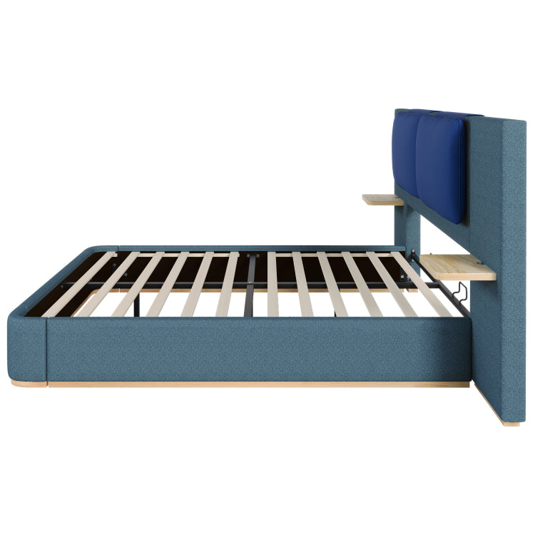 Queen Size Upholstered Platform Bed With Panel, Platform Bed Frame With Anti Collision Soft Rounded Corners, Stable And Solid, No Box Spring Needed, Easy Assembly, Blue