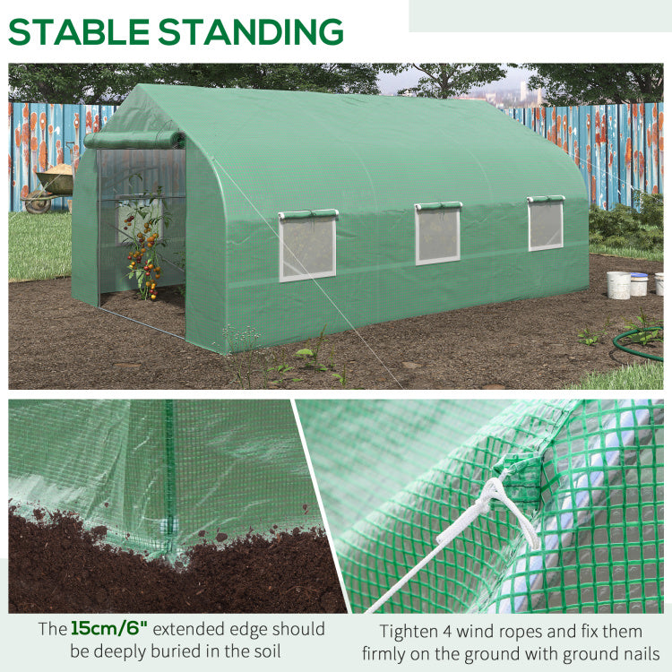 Outsunny 11.5' X 10' X 7' Walk In Greenhouse, Tunnel Green House With Zippered Mesh Door And 6 Mesh Windows, Gardening Plant Hot House With Galvanized Steel Frame, Green