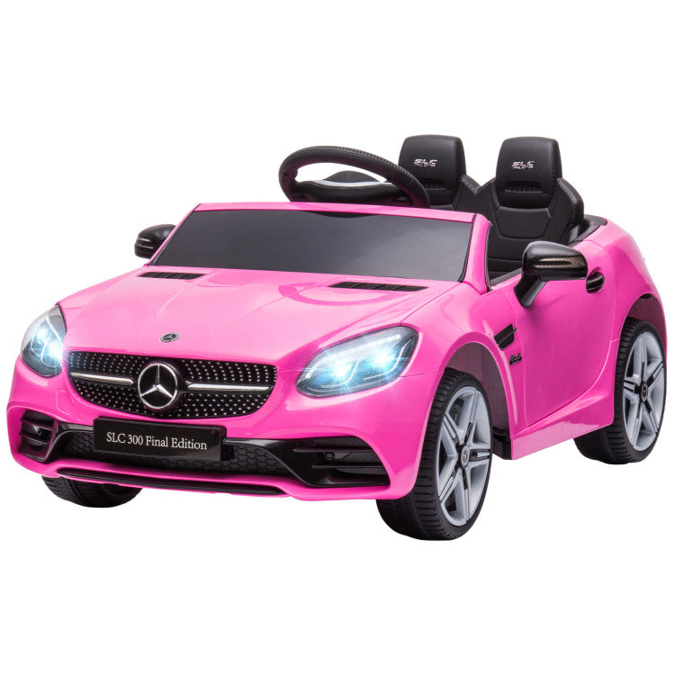 Aosom Mercedes Slc 300 Licensed Kids Electric Car With Remote Control, 12V Battery Powered Kids Ride On Car With Music, Lights, Suspension For 3 6 Years Old, Pink