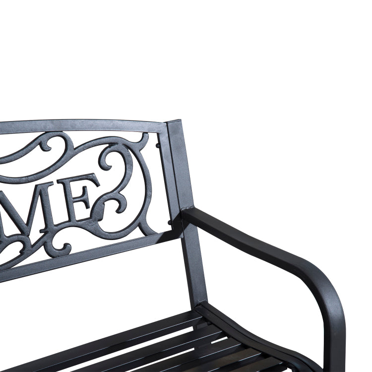 Outsunny 50" Outdoor Metal Welcome Bench, Garden Bench With Slatted Seat, Patio Bench For Park, Porch, Yard, Entryway, Black
