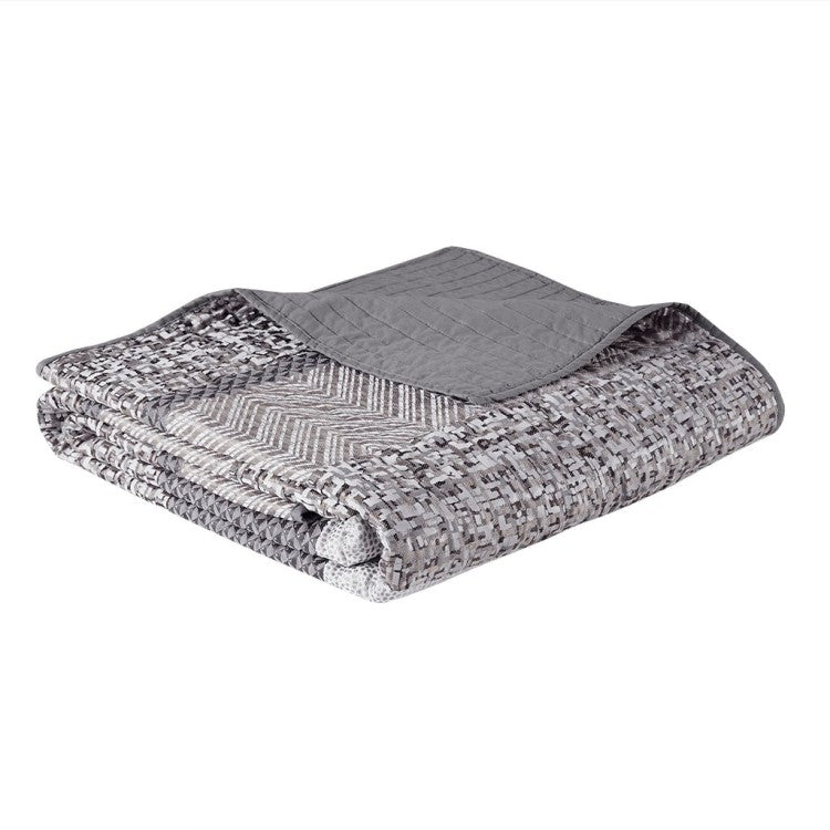 6 Piece Reversible Jacquard Quilt Set With Throw Pillows Grey Taupe Full Queen